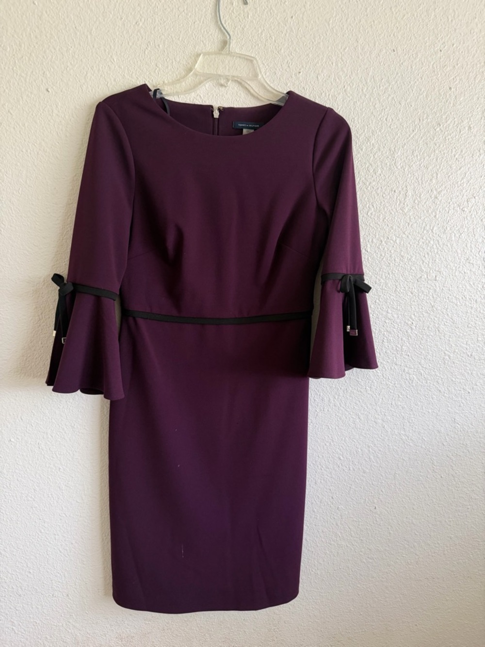 Tommy Hilfiger Plum Midi Dress with Bell Sleeves